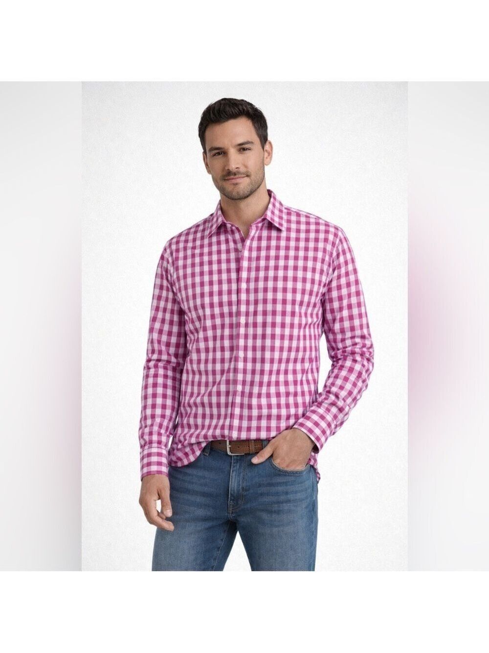 Banana Republic Men's Magenta Checkered Shirt - Picture 1 of 6